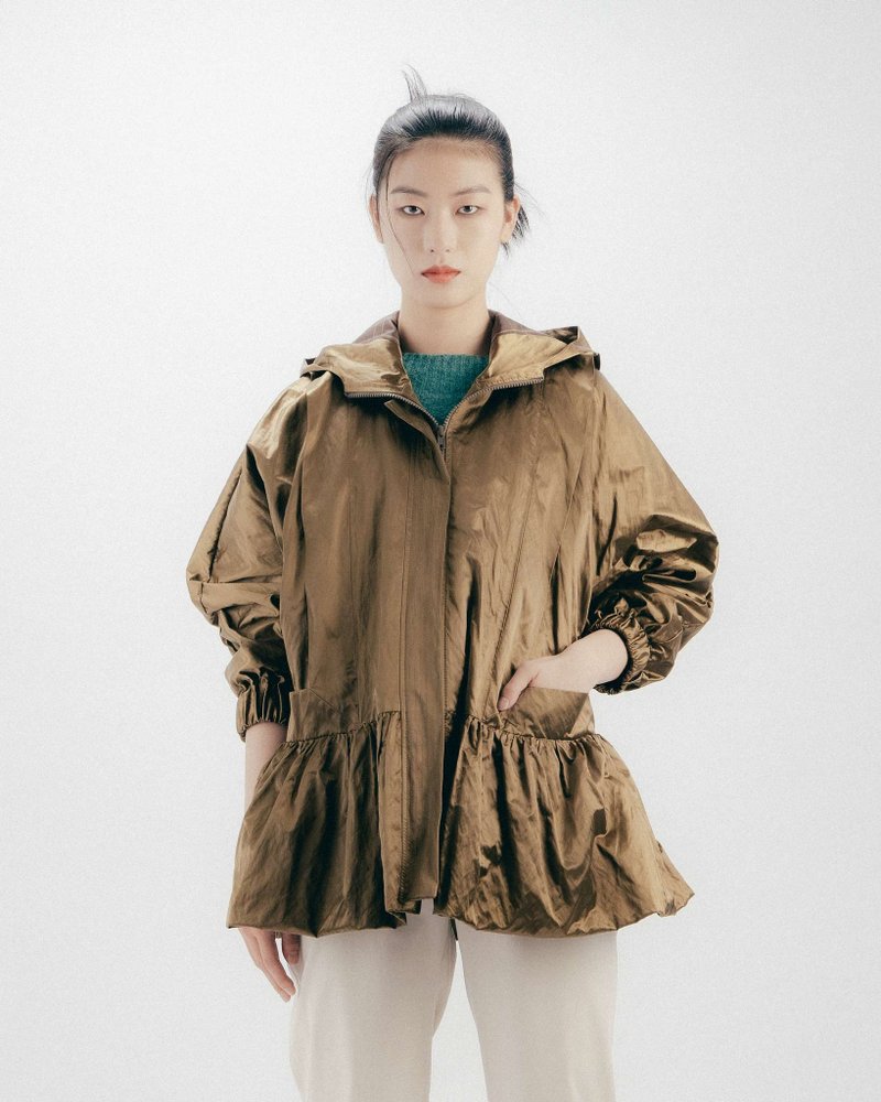 UUIN_褐色记忆纱连帽外套 - 女装上衣 - 其他材质 金色