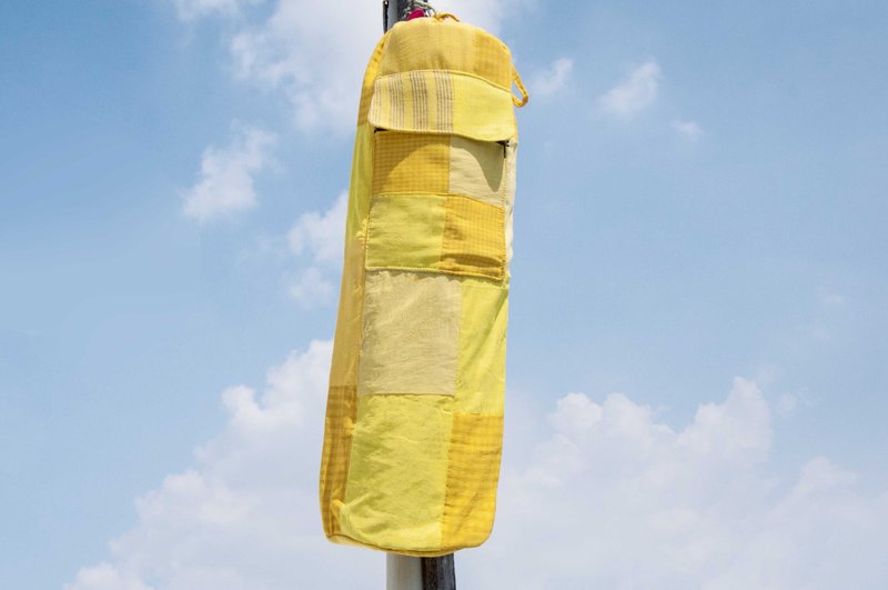 手工拼布瑜珈垫背包/yoga bag/瑜伽包/编织包/织布包-黄色系天空 - 侧背包/斜挎包 - 棉．麻 黄色