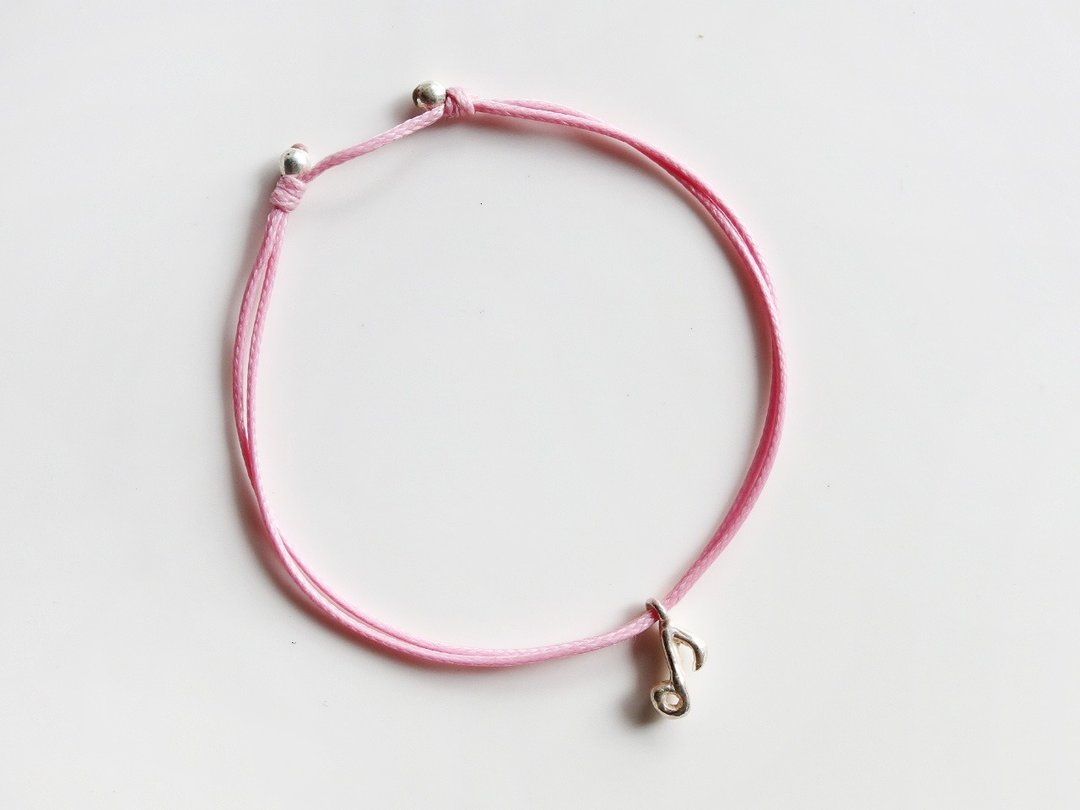 Charlene莹丝手编 手绳/手环--💕牵引💕-音符-纯手工纯银饰品，手绳嫩粉红色(此款不可刻字) - 手链/手环 - 其他金属 银色