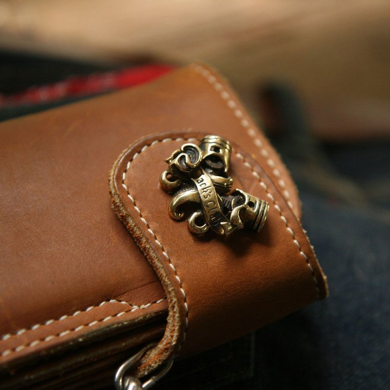 长钱包 链 黄铜 真皮棕色 猫头鹰 - 皮夹/钱包 - 真皮 咖啡色