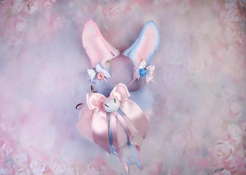 Cotton Candy Bunny Ears and Tail Set - 发饰 - 其他人造纤维 蓝色