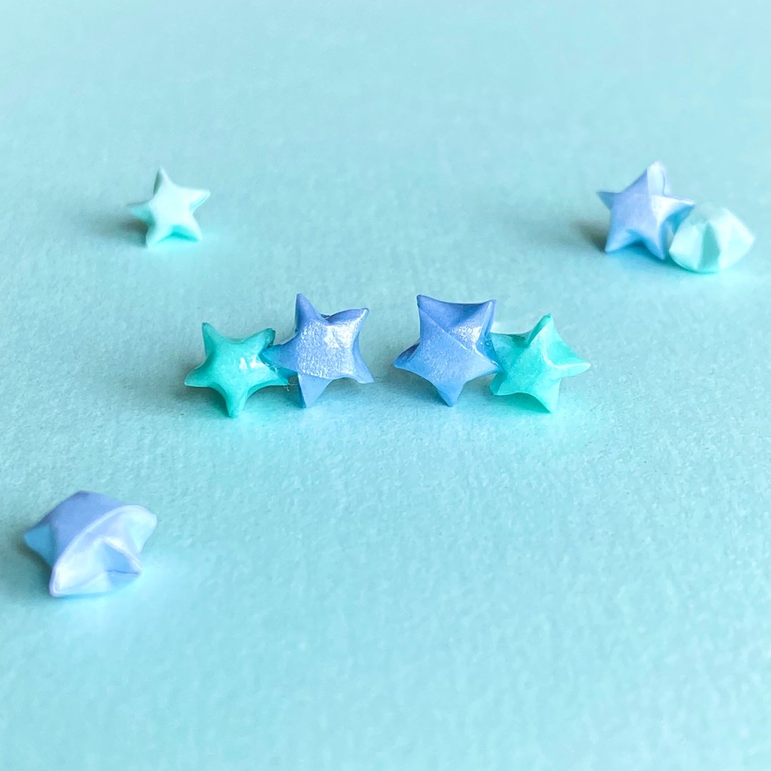特别版幸运星星Twins Star 925耳环 (粉蓝+湖水绿) - 耳环/耳夹 - 纯银 蓝色