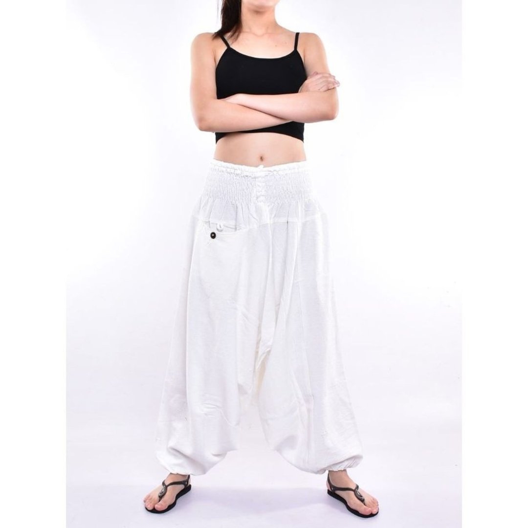 Hmong harem pants, samurai, cotton fabric, handmade - 男士长裤 - 棉 白色