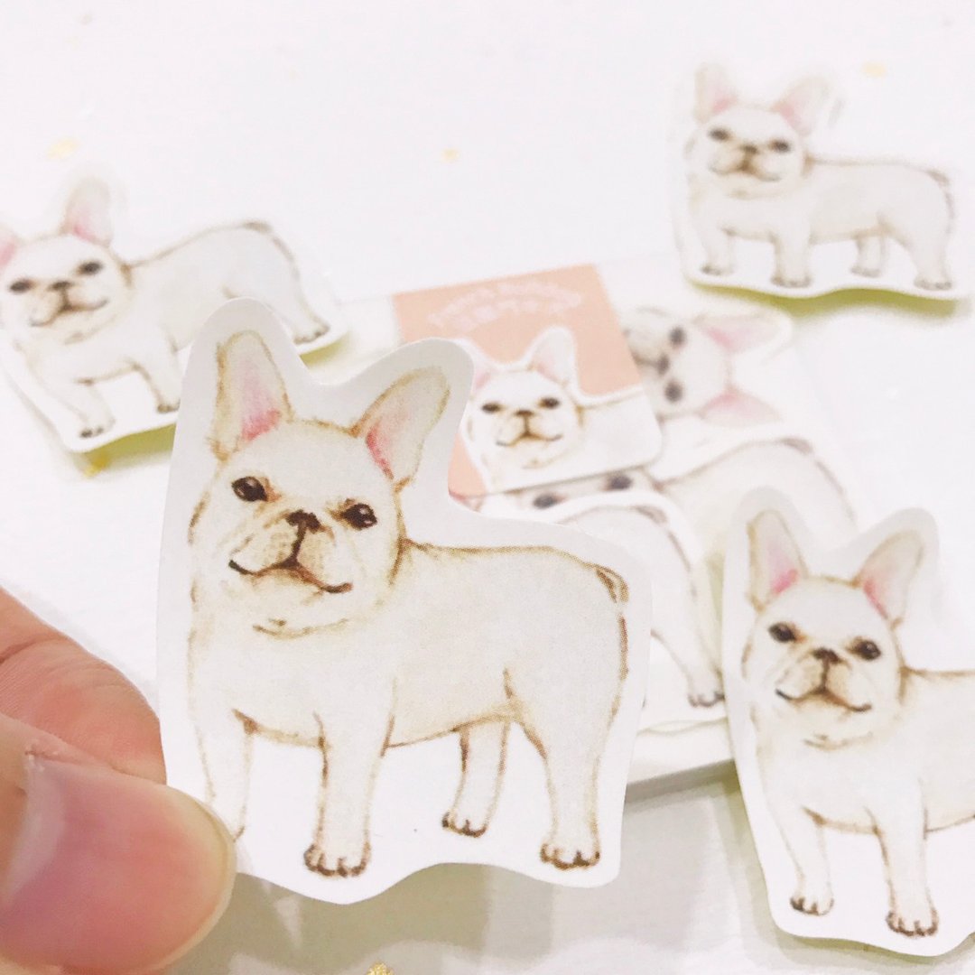 宠物贴纸-法斗 斗牛犬5入水彩小贴纸组 - 贴纸 - 纸 白色