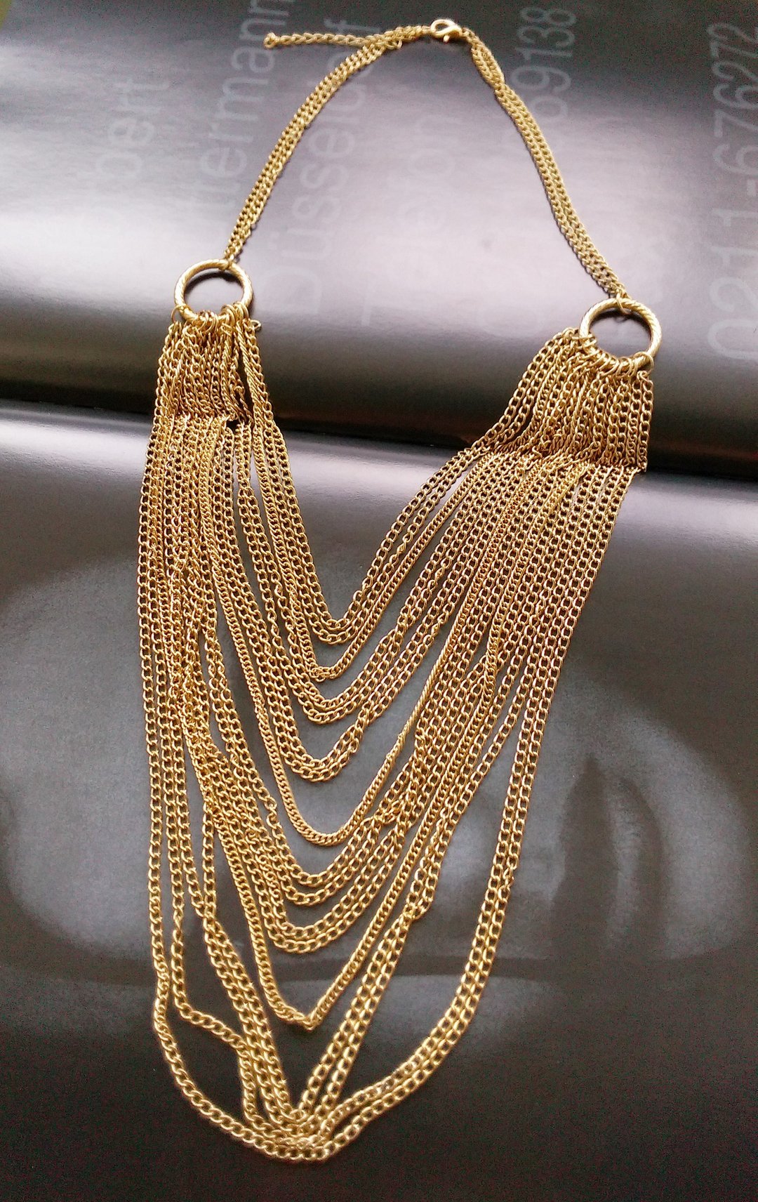 【西洋古董饰品】金色调 双环 大垂链 项链 - 项链 - 其他金属 金色