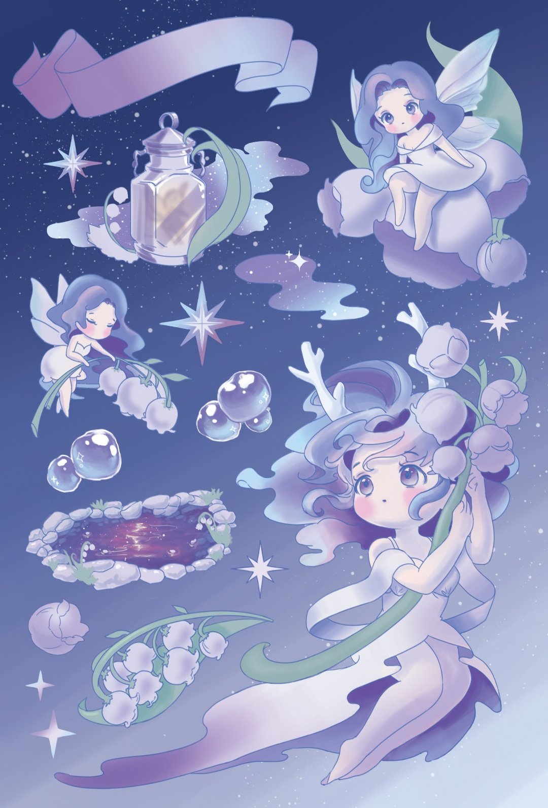 午夜百合贴纸 - 贴纸 - 纸 蓝色