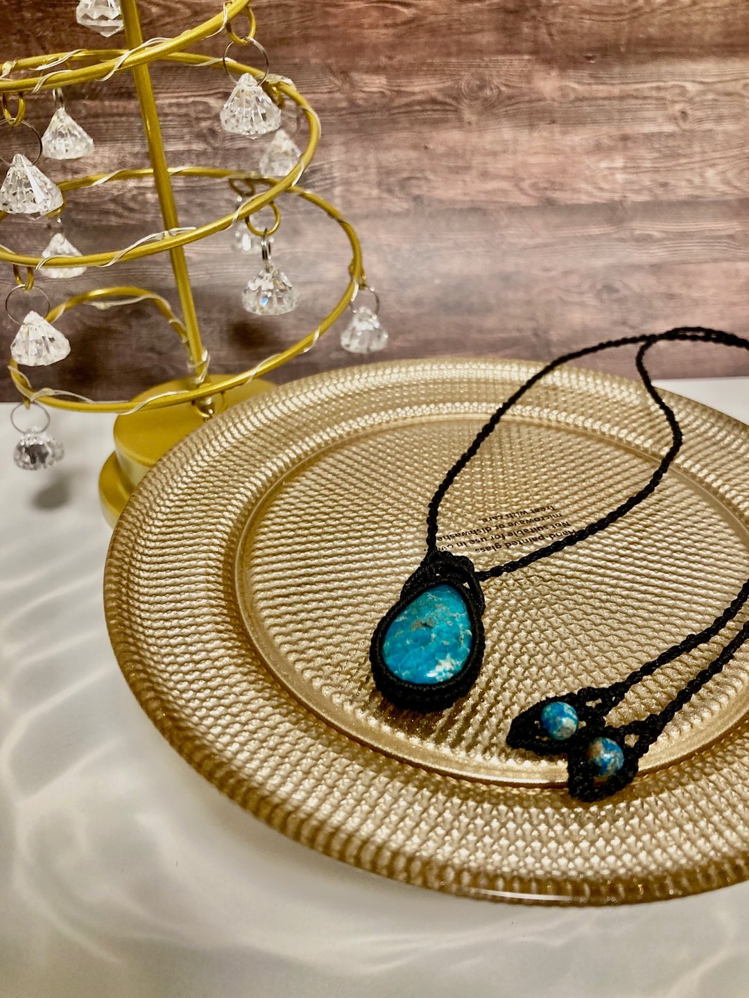 绿松石宝石项链 缕空编织款 黑色 ほしのこ (Hoshino Ko) Jewelry 天然石坠饰 - 项链 - 石头 黑色