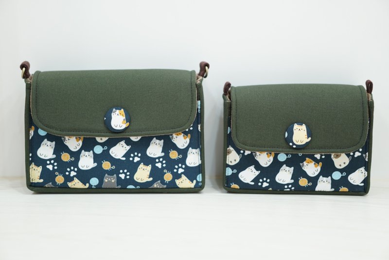加大相机包/ 随身包/ 长方包 毛线球猫x军绿 现货各1快速出货 - 侧背包/斜挎包 - 棉．麻 蓝色