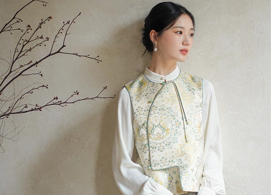 新中式中国风 圆领斜襟盘扣清新气质 背心/半裙 - 女装背心 - 其他材质 绿色