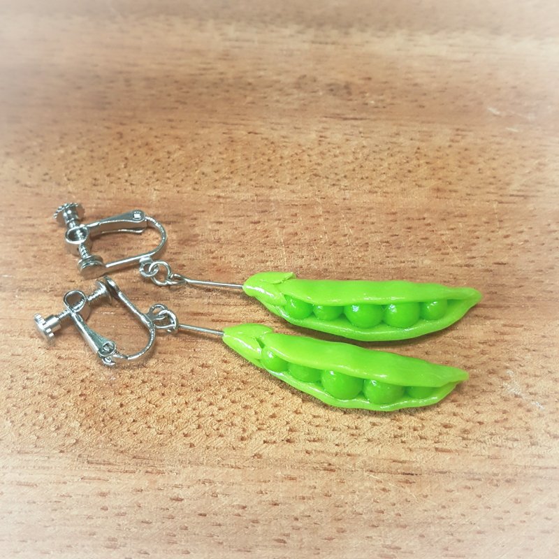 甜豆策夹式耳环 - 耳环/耳夹 - 粘土 绿色