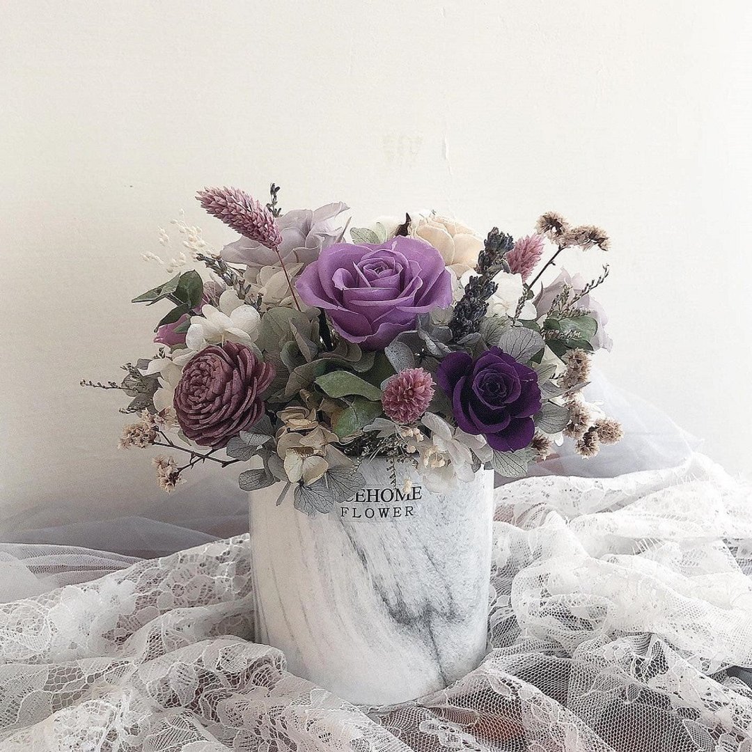 大理石纹永生花礼 典雅紫灰色 莫兰迪色 永生花 干燥花 索拉花 - 干燥花/捧花 - 植物．花 紫色