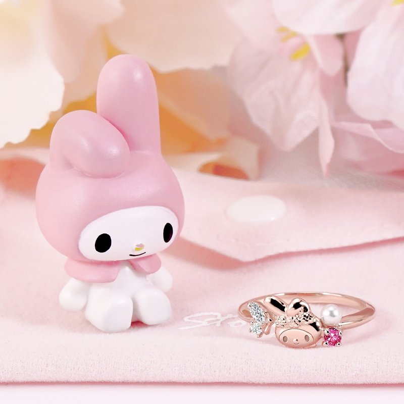 MyMelody童话仙子系列-美乐蒂蝴蝶晶钻纯银戒指 - 戒指 - 其他金属 银色