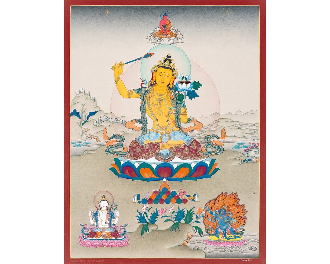 手工绘制文殊菩萨唐卡 – 清晰的艺术 - 墙贴/壁贴 - 其他材质 