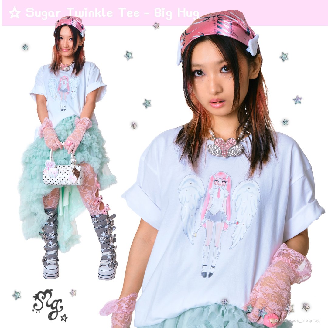 中性款T恤 | Sugar Twinkle T恤 可爱天使美学 - 女装 T 恤 - 棉 白色