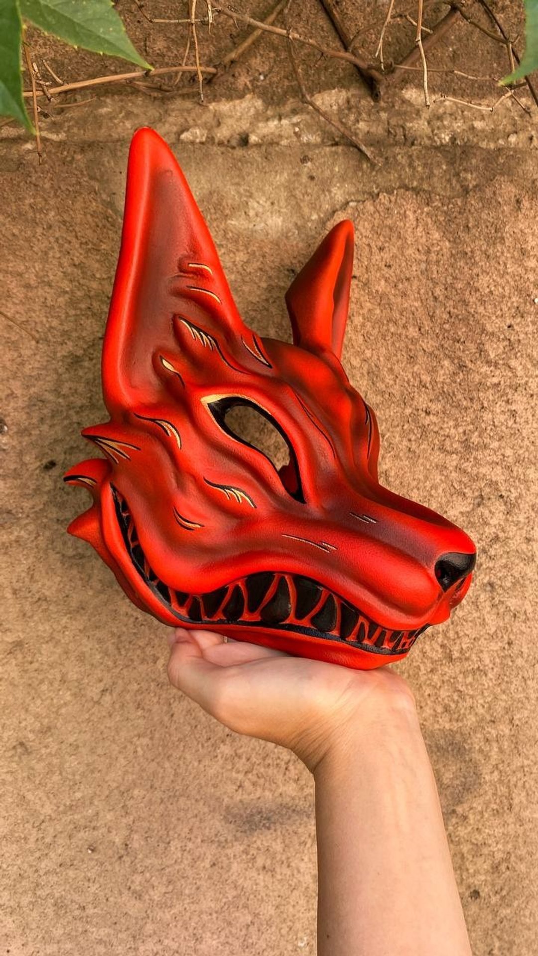 红金色的狐狸面具 可佩戴 红狐面具 日本狐狸面具cosplay - 口罩 - 树脂 红色
