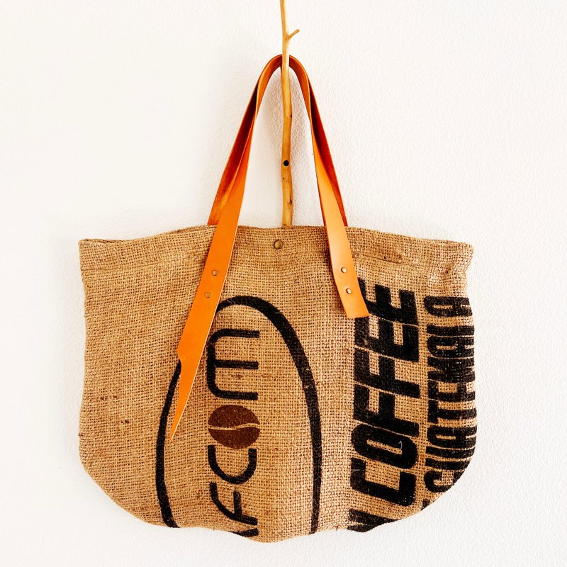 咖啡麻布x皮革托特包 - 手提包/手提袋 - 其他材质 咖啡色