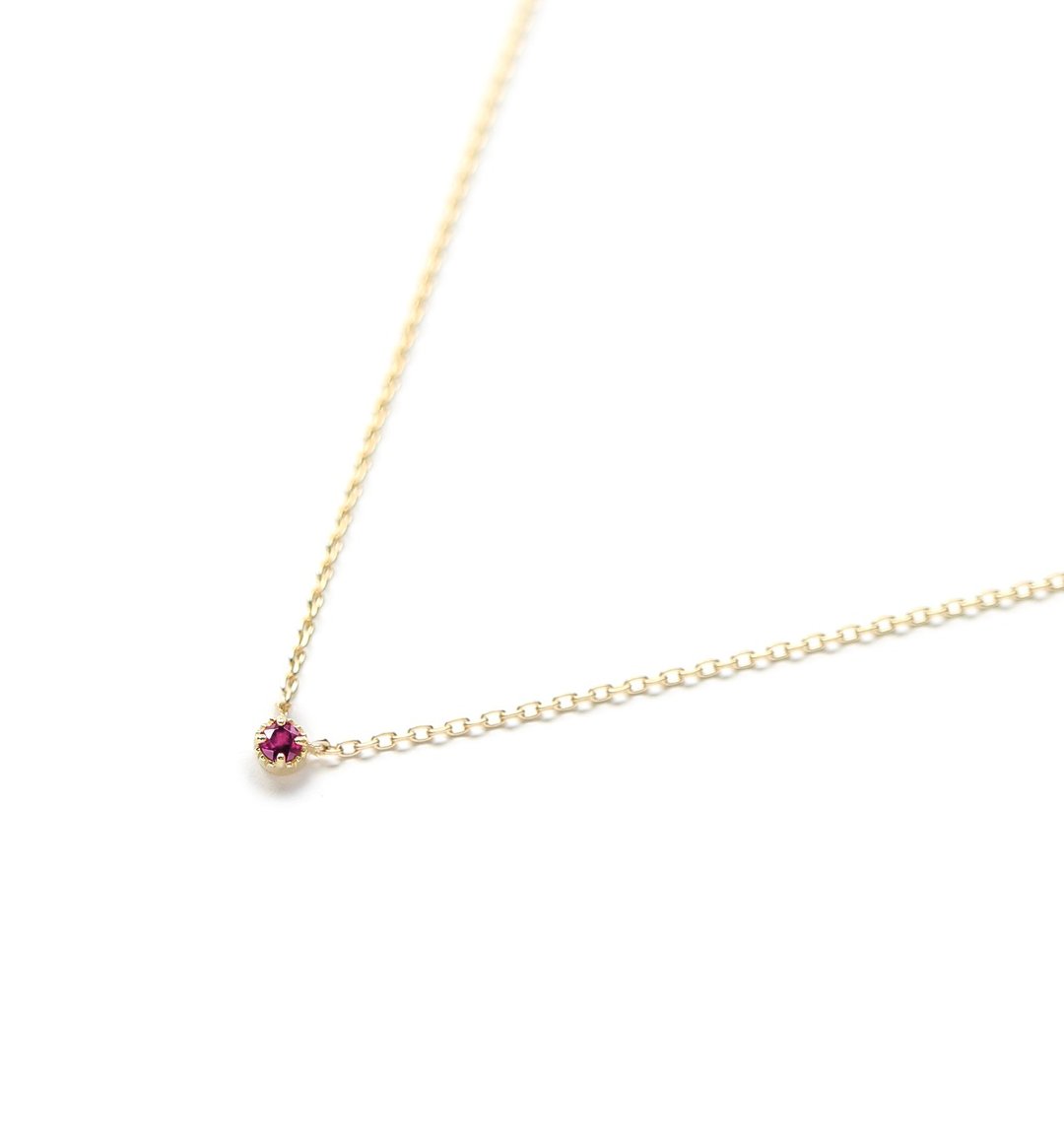 January Birthstone K10 Rhodolite Garnet Single Grain Necklace ~Petela~ (K18 Changeable) - 项链 - 宝石 红色