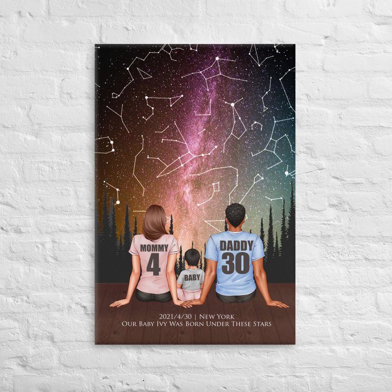 定制化宝宝诞生当天的真实星空家庭背影画像家庭似颜绘电子档案 - 摆饰 - 棉．麻 粉红色
