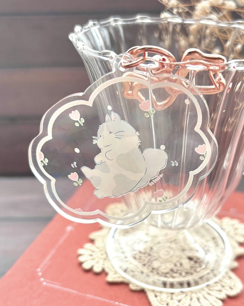 压克力钥匙圈 滚动猫咪 激光光泽设计 - 钥匙链/钥匙包 - 压克力 粉红色