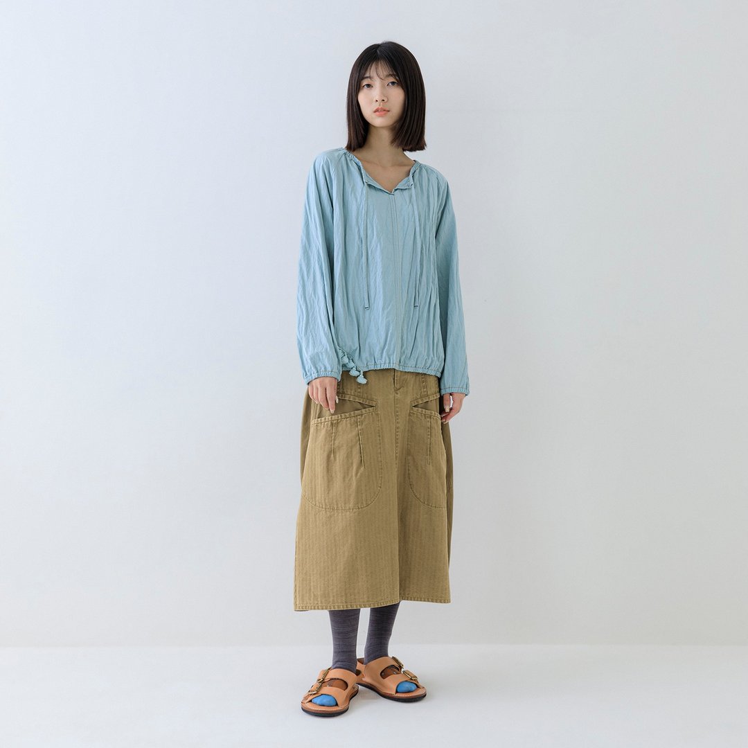 缓缀流苏领结上衣 - 女装上衣 - 其他材质 蓝色