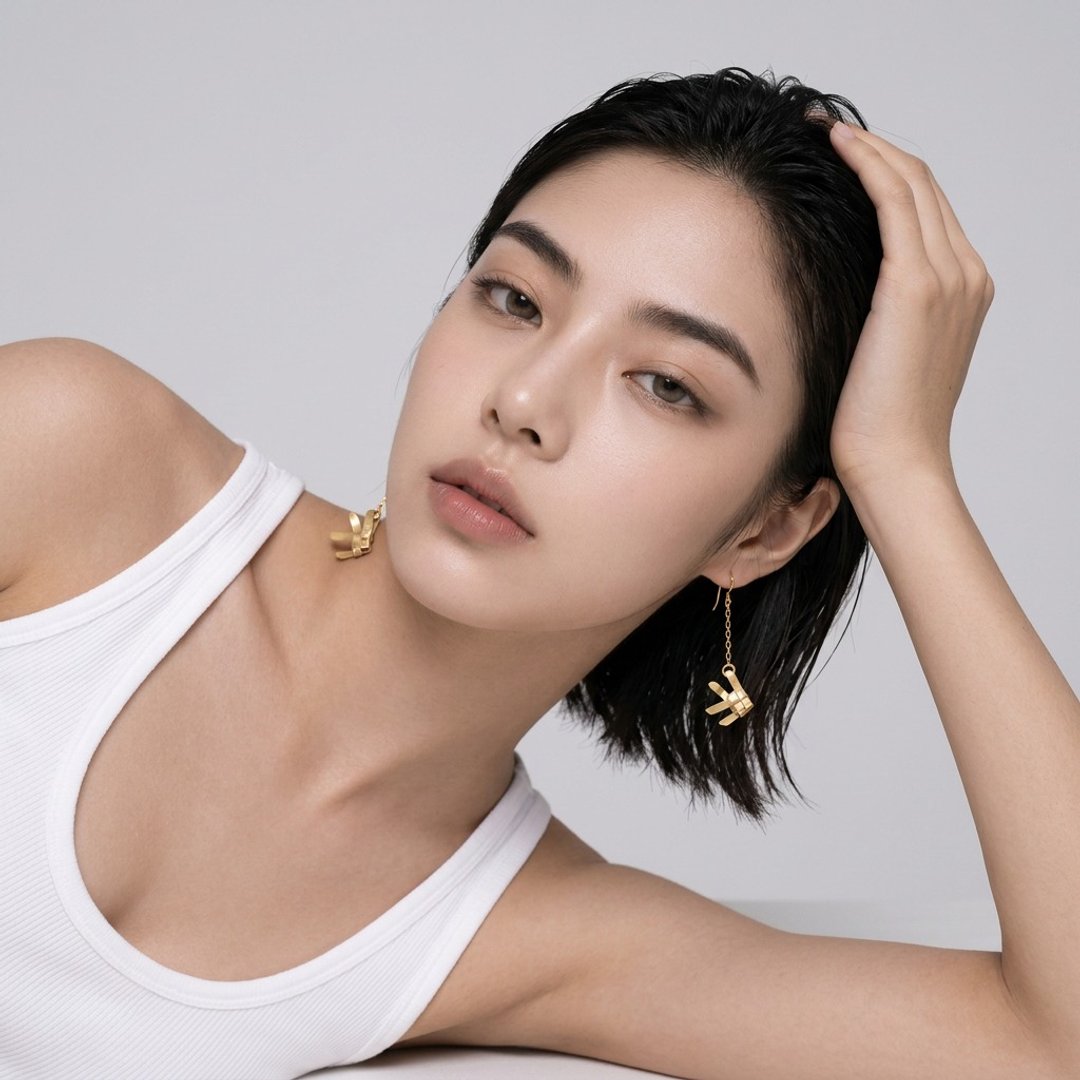 长链泰国斗鱼编织耳环，99.9 纯银，M 尺寸，18k 镀金，Rich Gold 色调 - 耳环/耳夹 - 银 金色