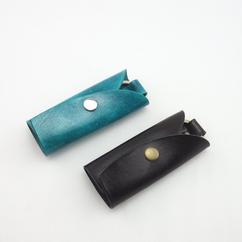 定制手染简约皮革钥匙包-优雅蓝  魔鬼黑 - 钥匙链/钥匙包 - 真皮 红色