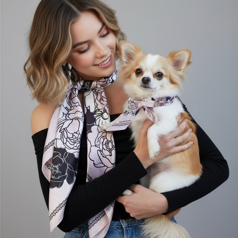 宠主与宠物网红组合狗狗及主人同款造型狗狗围巾左岸花园丝巾套装 - 衣/帽 - 聚酯纤维 粉红色