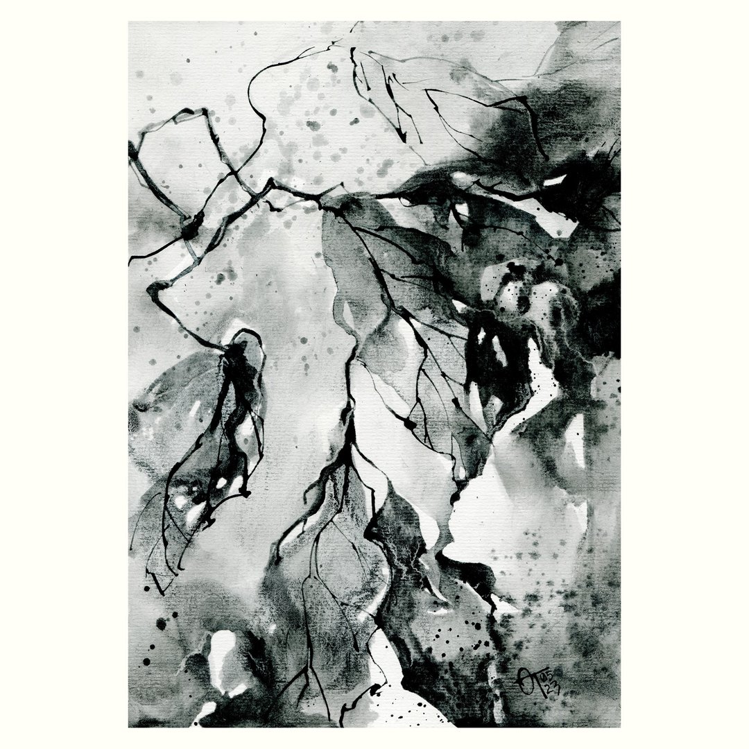 Abstract watercolor and ink tree leaves - 墙贴/壁贴 - 纸 灰色