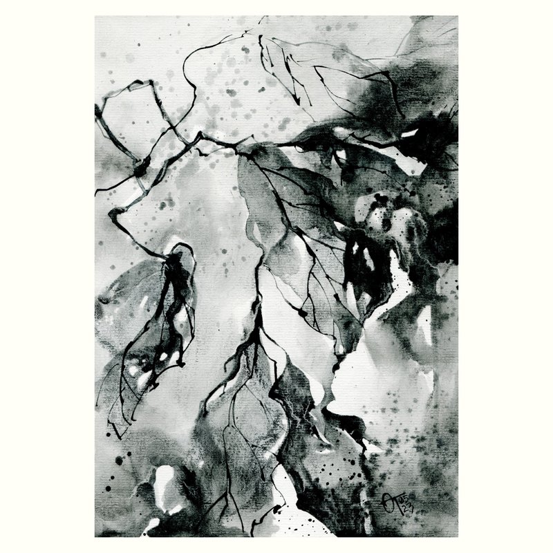 Abstract watercolor and ink tree leaves - 墙贴/壁贴 - 纸 灰色