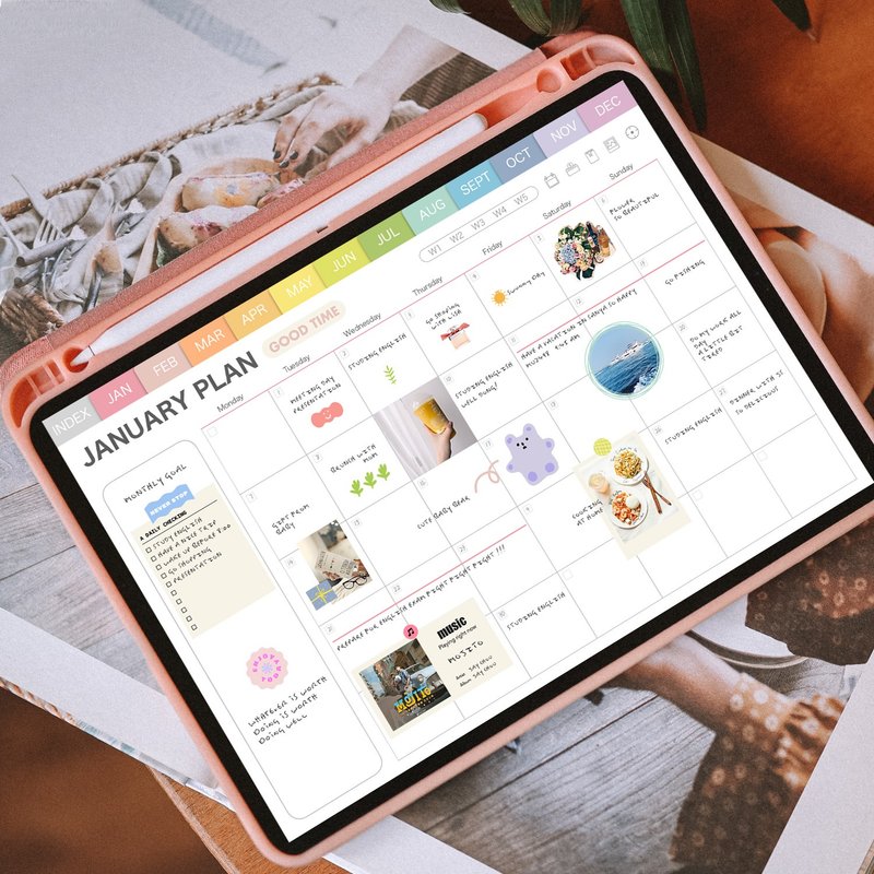 無時效日程本模板/平板數位手帳/每日跳轉/習慣打卡/送封面貼紙 - 电子手帐及素材 - 其他材质 