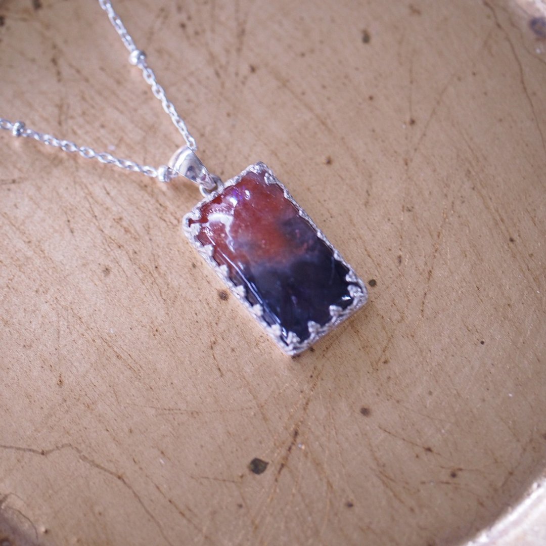太阳石 堇青石共生宝石 纯银蕾丝手工坠子项链 Sunstone Iolite - 项链 - 半宝石 多色