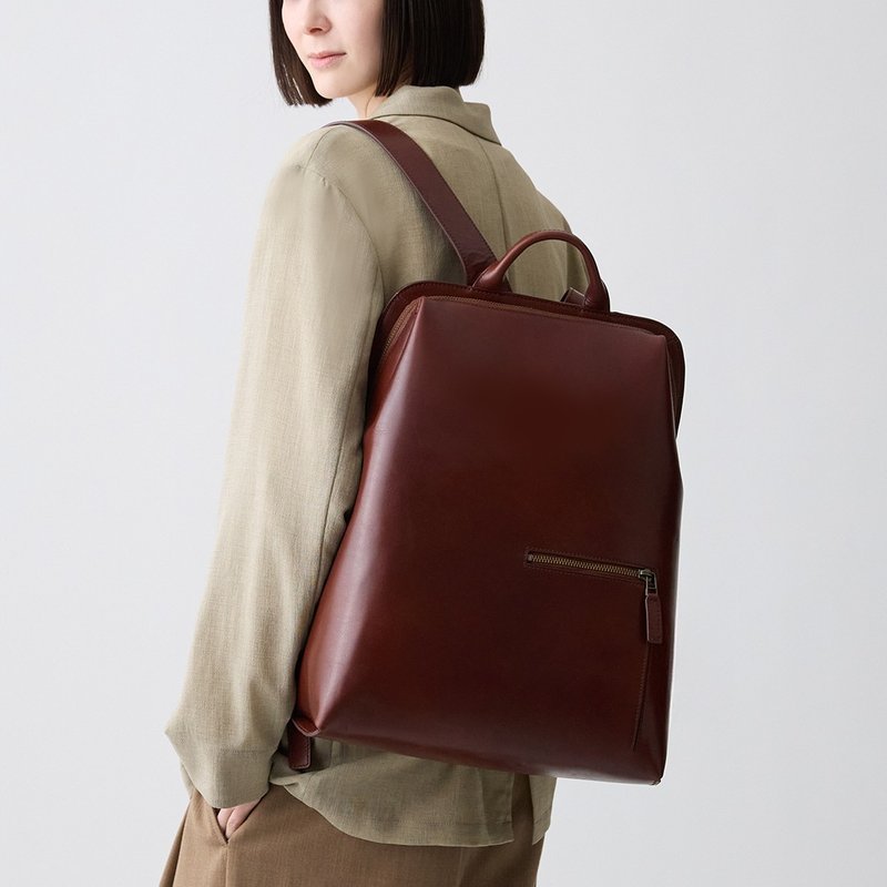 Antique 三角后背包 - 复古红棕 - 后背包/双肩包 - 真皮 咖啡色