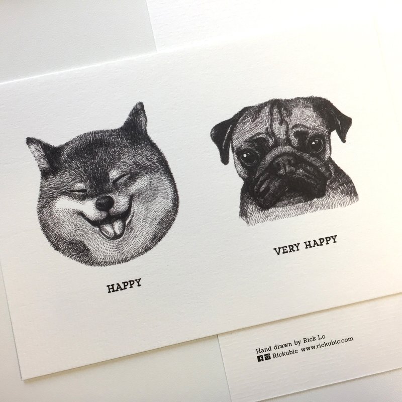 柴犬与八哥 - 高品质画作印刷 - 卡片/明信片 - 纸 