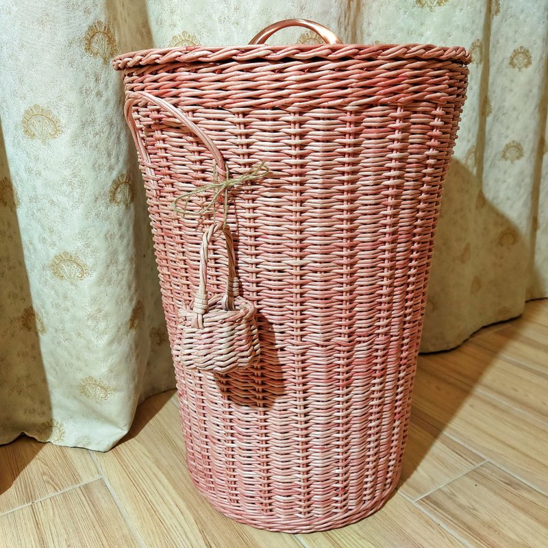 Laundry Basket Wicker Large Round Pink Basket For Children's Toys - 收纳用品 - 环保材料 