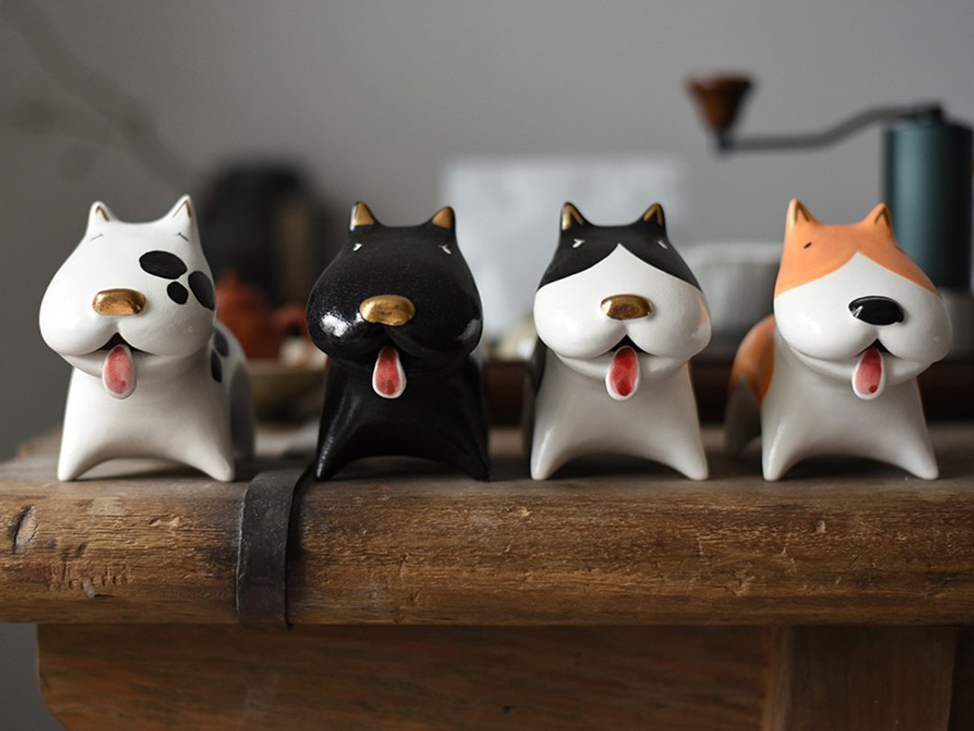 牛头梗犬 陶瓷狗摆件 汽车车载装饰 家居可爱卡通风 - 花瓶/陶器 - 瓷 
