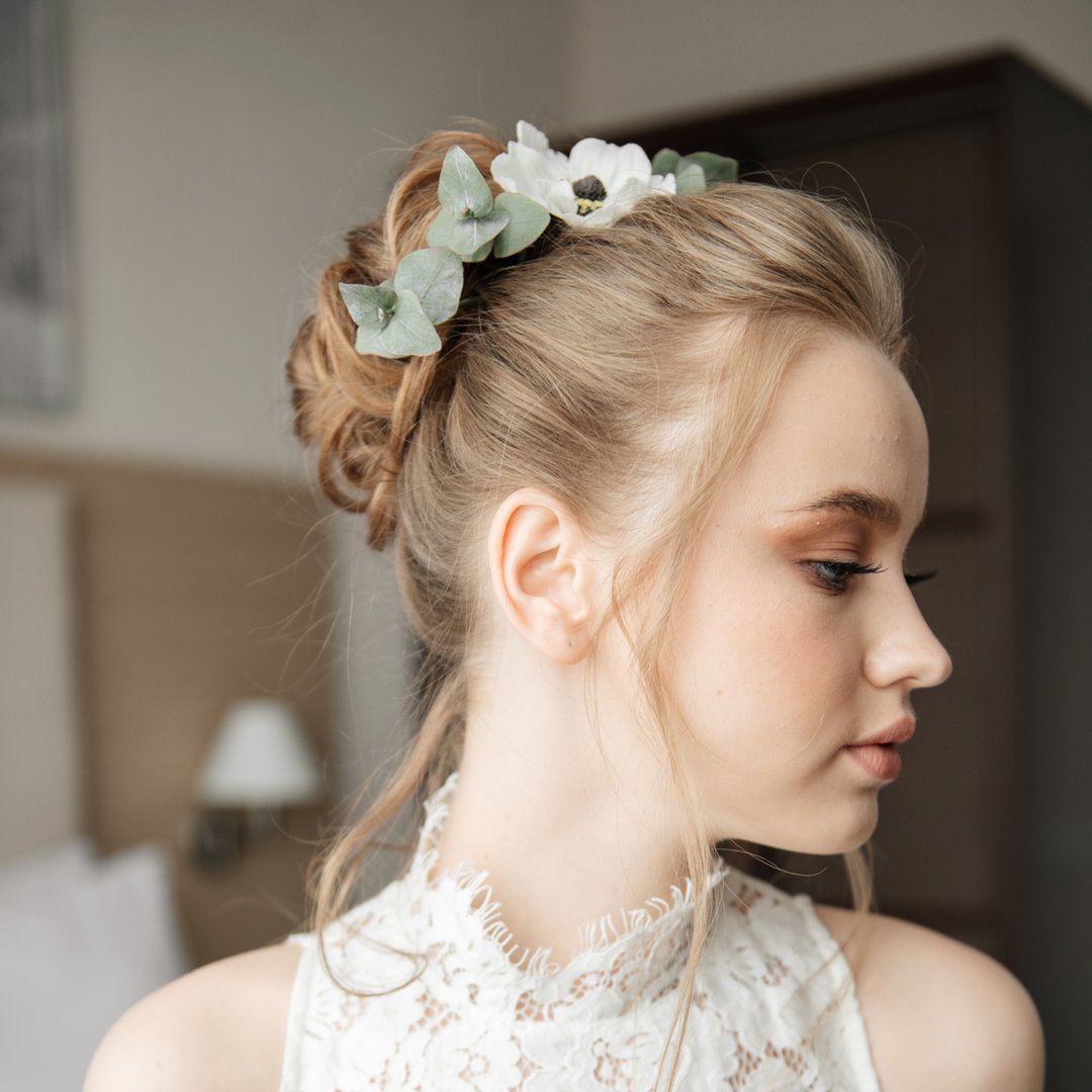 Bridal hair pins White anemone eucalyptus wedding hair comb Flower girl hair pin - 发饰 - 粘土 白色