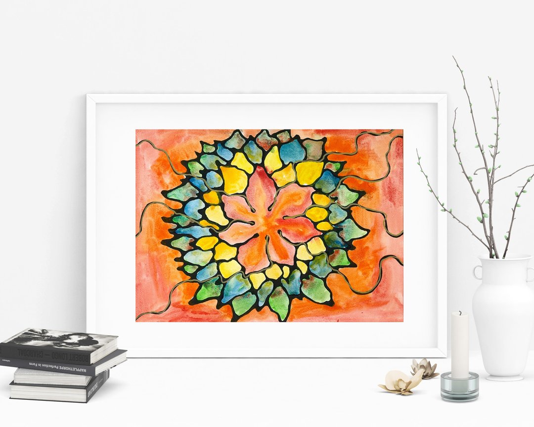 橙花，水彩画，原创艺术。家居墙壁装饰，手工礼品 - 墙贴/壁贴 - 纸 紫色
