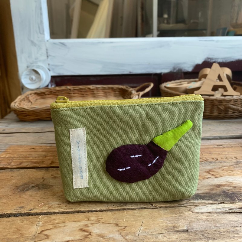 胖茄零钱包/草绿底 - 零钱包 - 棉．麻 紫色