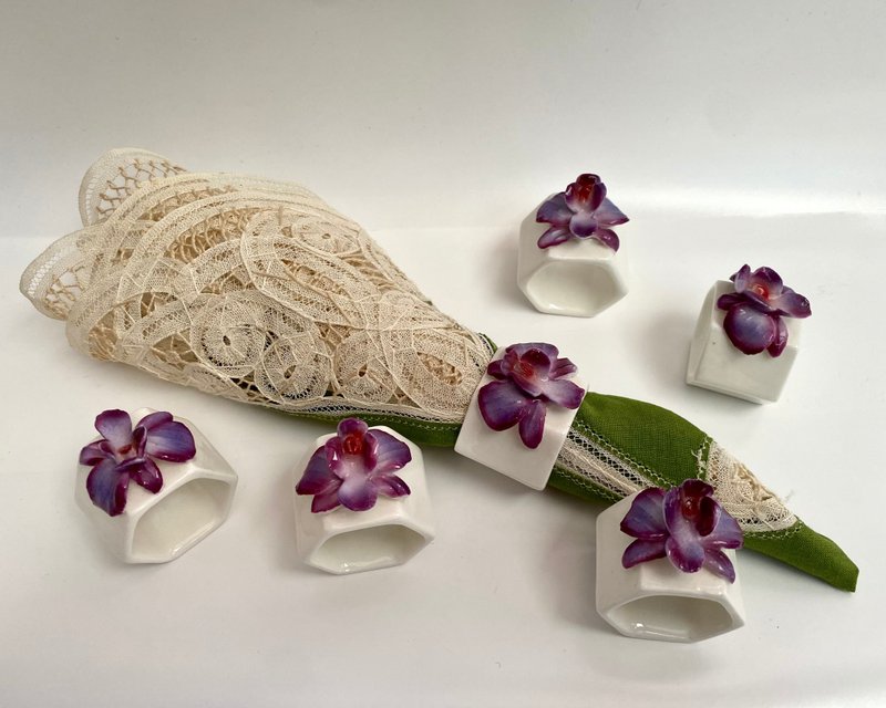 法国复古椴树瓷餐巾环 6 件套 手绘 - 餐刀/叉/匙组合 - 瓷 多色