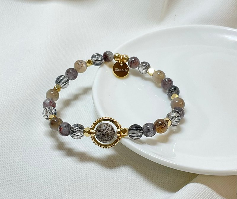 【严选】黑发晶 紫红极光 黑骨干 水晶手链 - 手链/手环 - 宝石 黑色