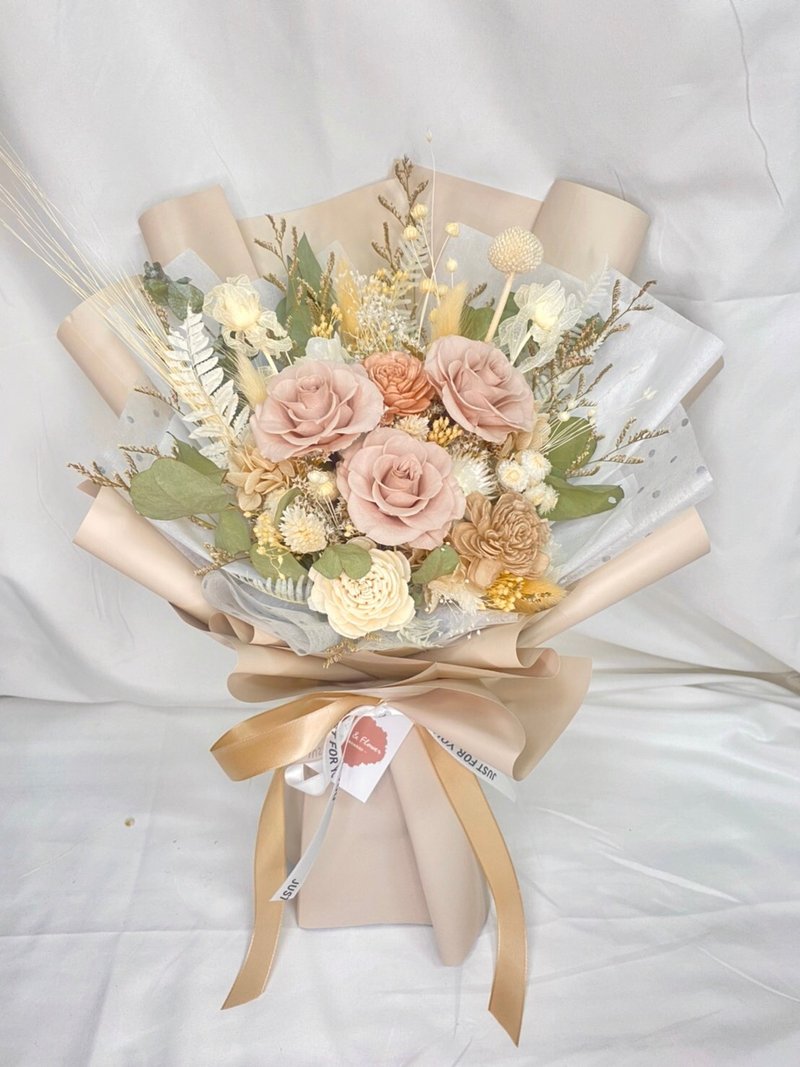 FengFlower【奶茶色不凋玫瑰花束】毕业花束/情人节花束/生日花束 - 干燥花/捧花 - 植物．花 