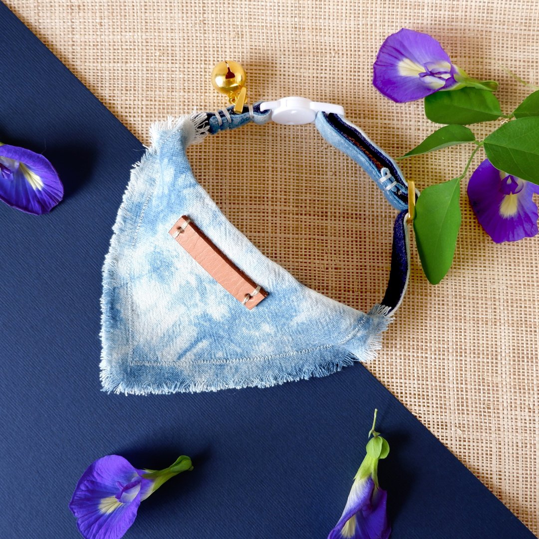 Mood Indigo - Breakaway cat collar & Indy Bandana - 项圈/牵绳 - 棉 蓝色