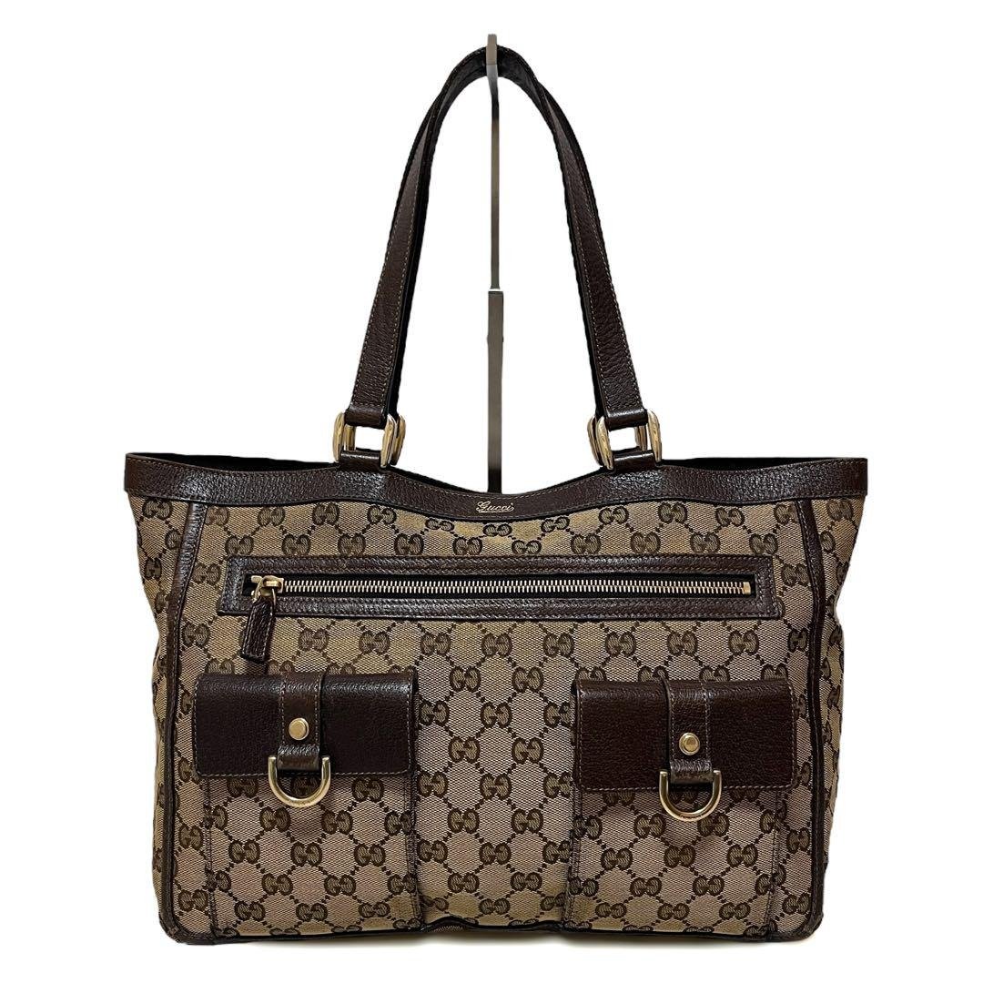 正品 GUCCI 古驰 托特包 GG帆布 Abbey 皮革 米色 棕色 146247 二手 - 手提包/手提袋 - 其他材质 