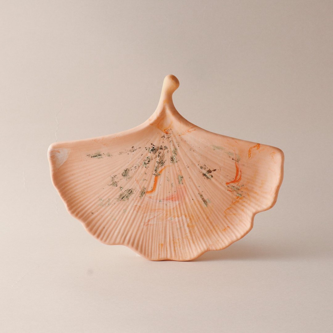 Jesmonite英国矿石树脂/叶盘- 金箔浅金色大理石纹 - 摆饰 - 环保材料 橘色