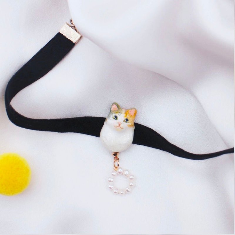 来图定制 | 猫与珍珠颈链 | 项圈颈链 Choker |喵皇 - 颈链 - 粘土 