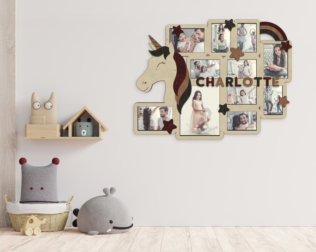 Personalized photo frame collage with unicorn rainbow and stars Multiple frames - 墙贴/壁贴 - 木头 多色