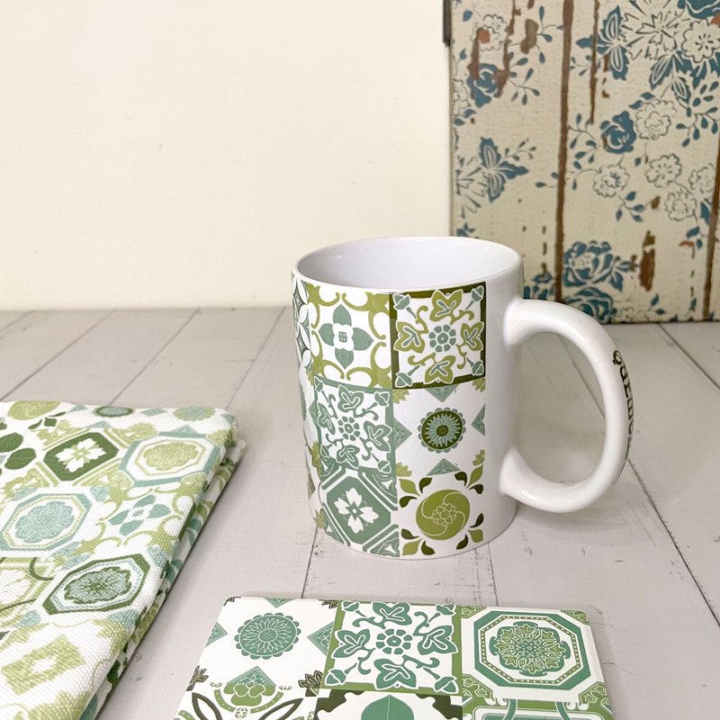 百花 蕨色 台湾花砖 马克杯330ml - 其他杯子 - 瓷 绿色
