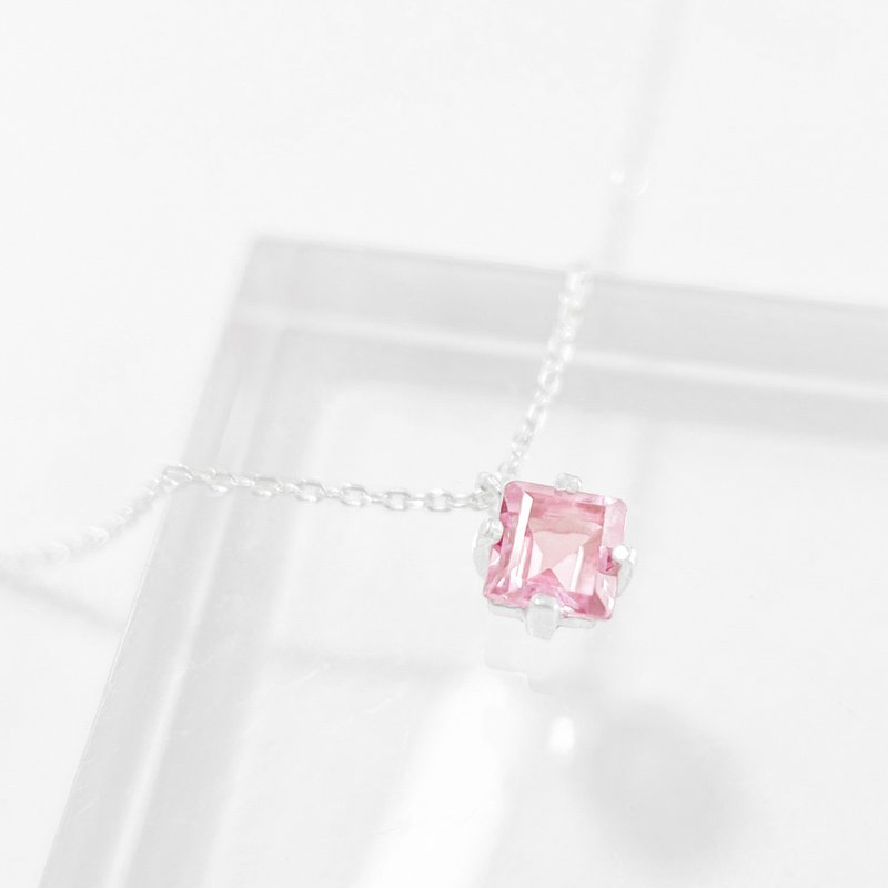 / 薄桜 / 方形粉红碧玺925纯银项链 颈链 (银/金/玫瑰金) - 项链 - 宝石 粉红色