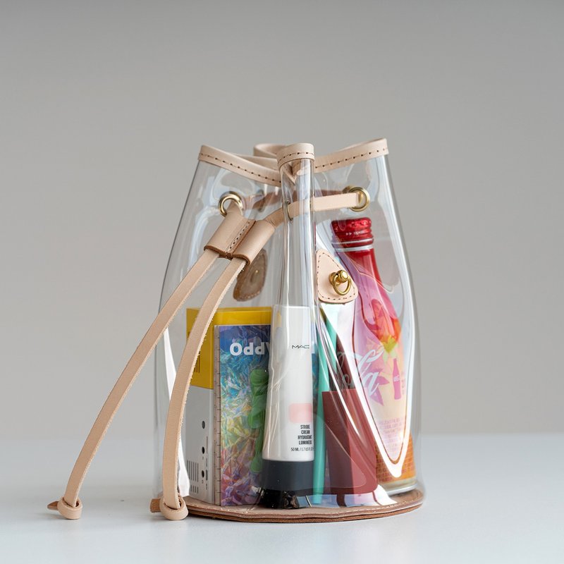 PELE | 佩楽 意大利牛皮拼接pvc水桶包透明包夏季Water bag - 侧背包/斜挎包 - 真皮 透明