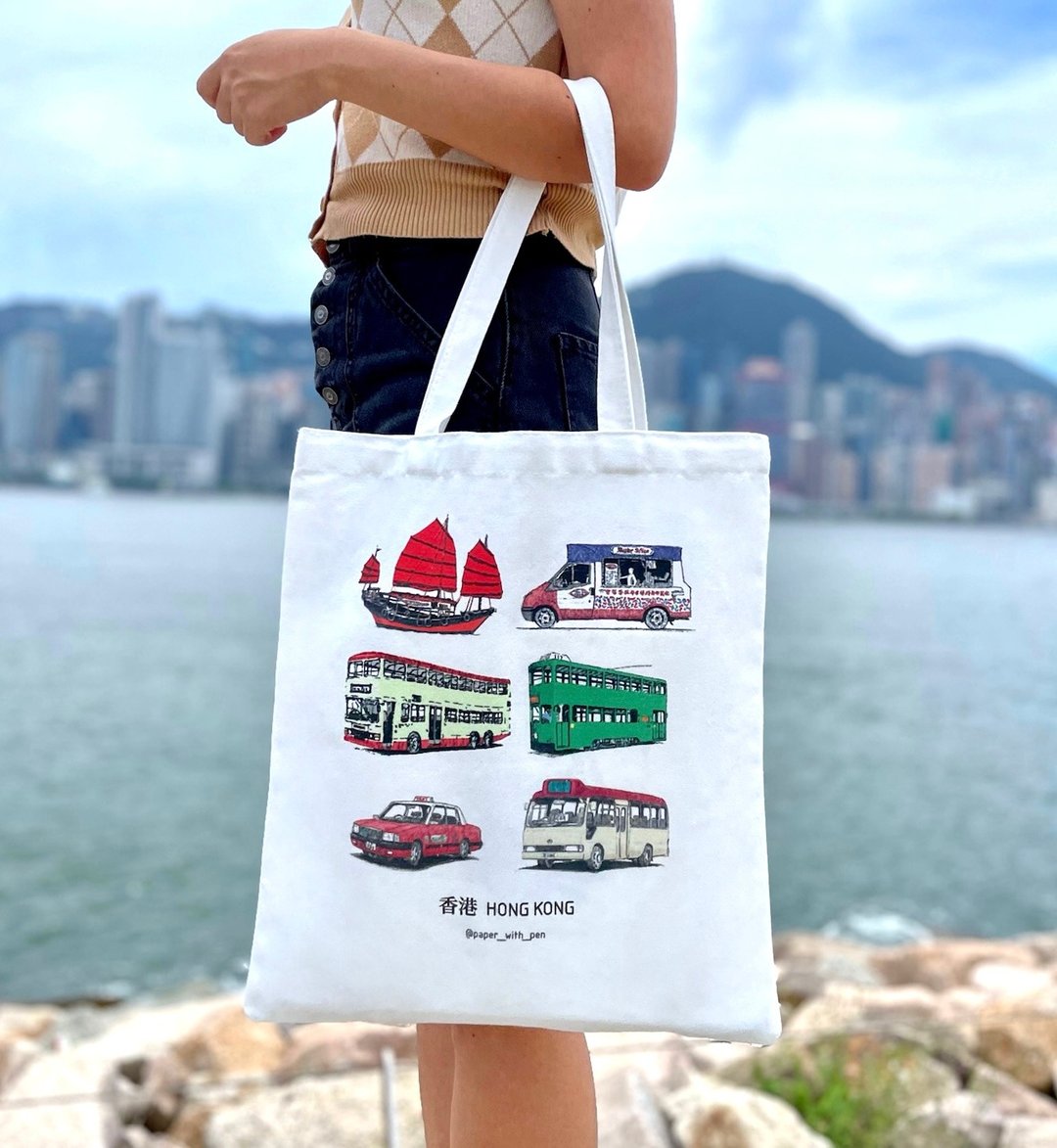 香港交通工具帆布袋 - 手提包/手提袋 - 棉 
